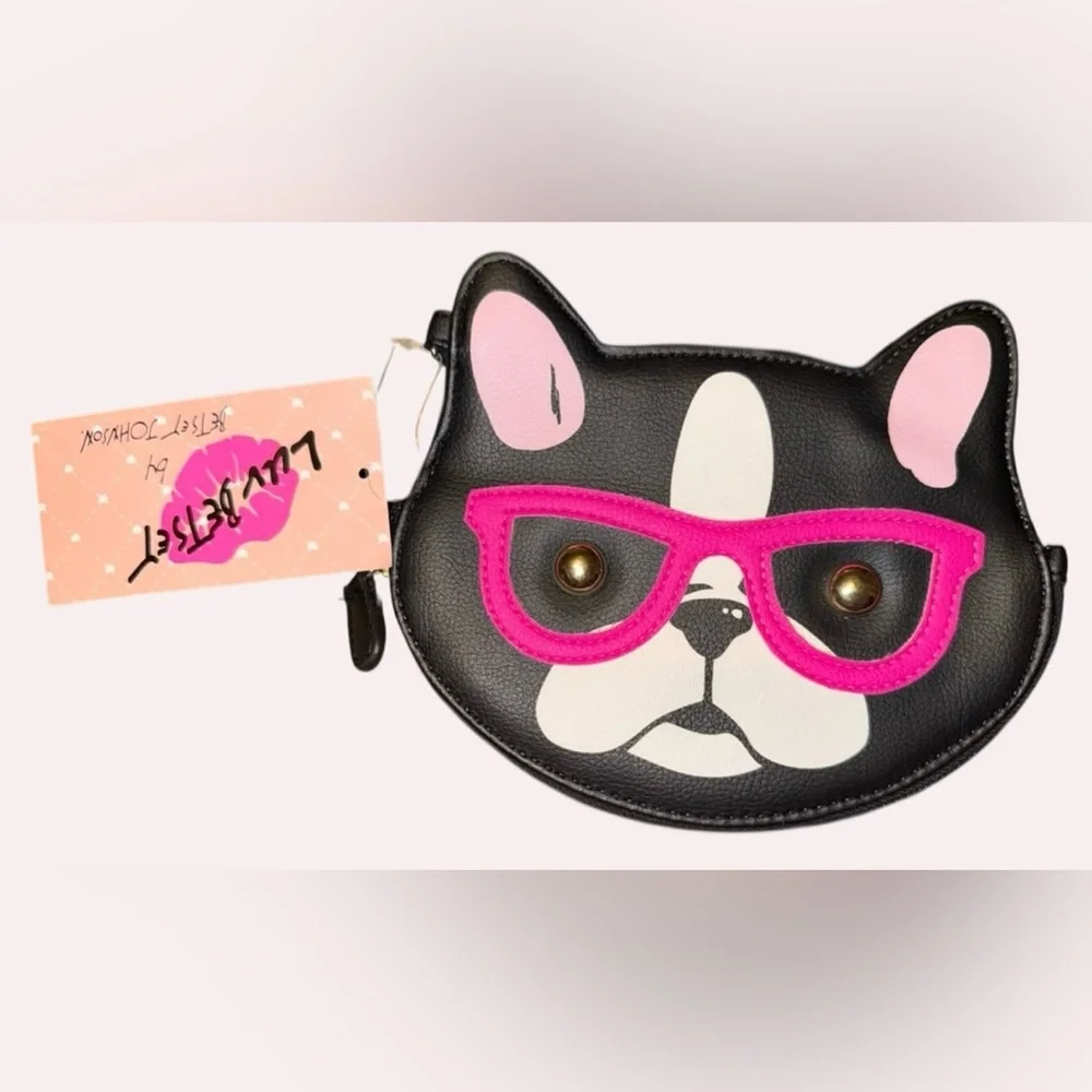 BETSEY JOHNSON Hipster French Bulldog Boston Terrier Vegan Leather Wristlet NWT